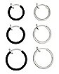 Multi-Pack Black and Silvertone Fake Hoop Earrings - 6 Pack