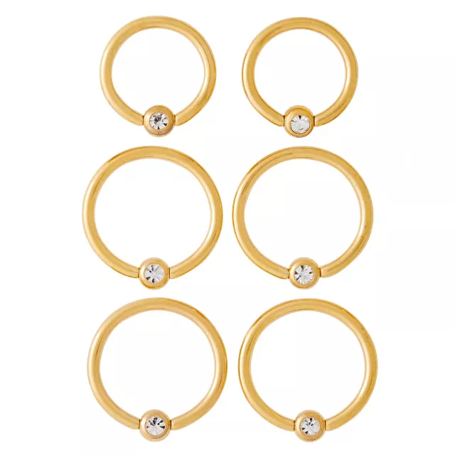 Multi-Pack CZ Goldplated Captive Rings 6 Pack – 16 Gauge at Spencer's