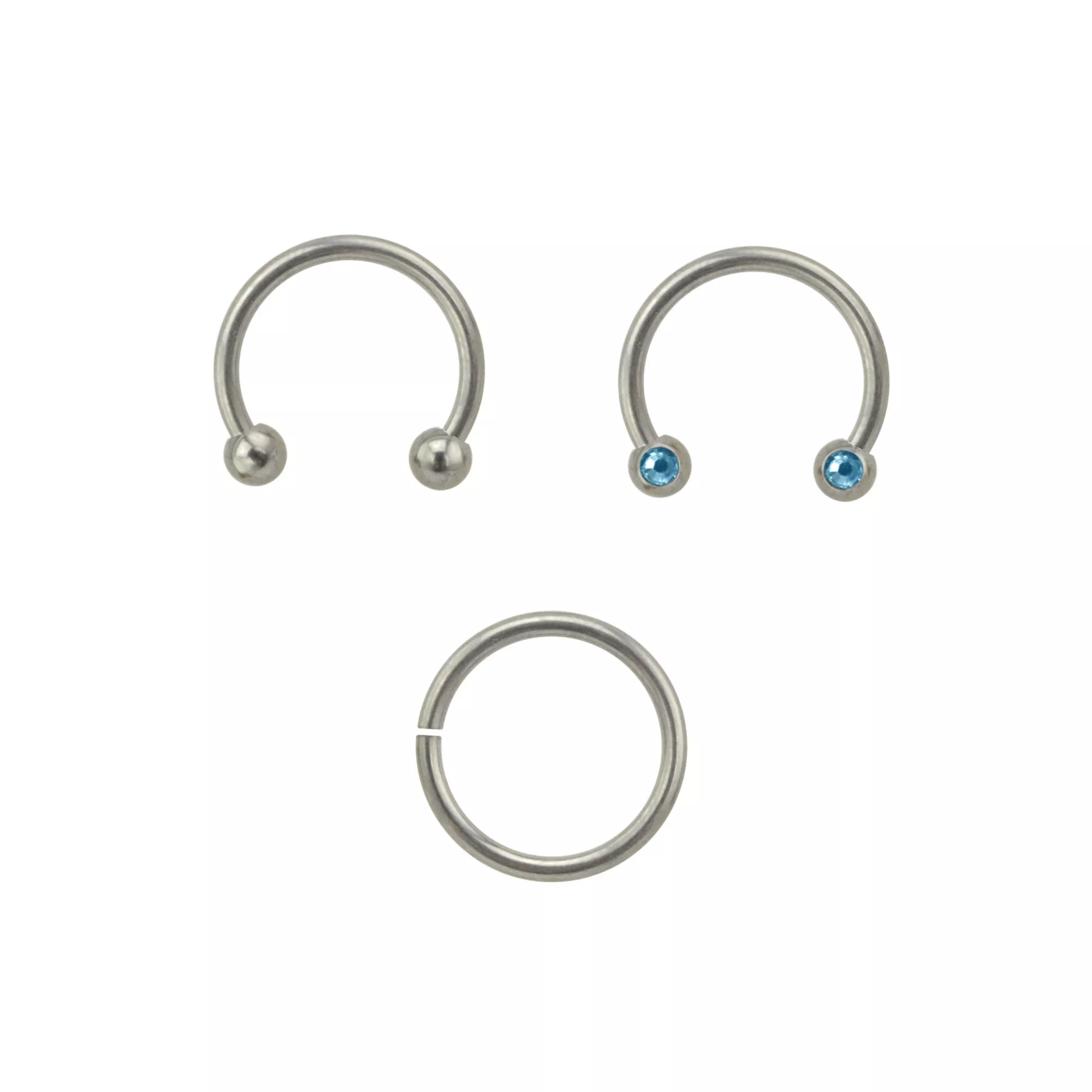 Multi-Pack Blue CZ Titanium Horseshoe and Hoop Nose Rings 3 Pack - 16 Gauge at Spencer's