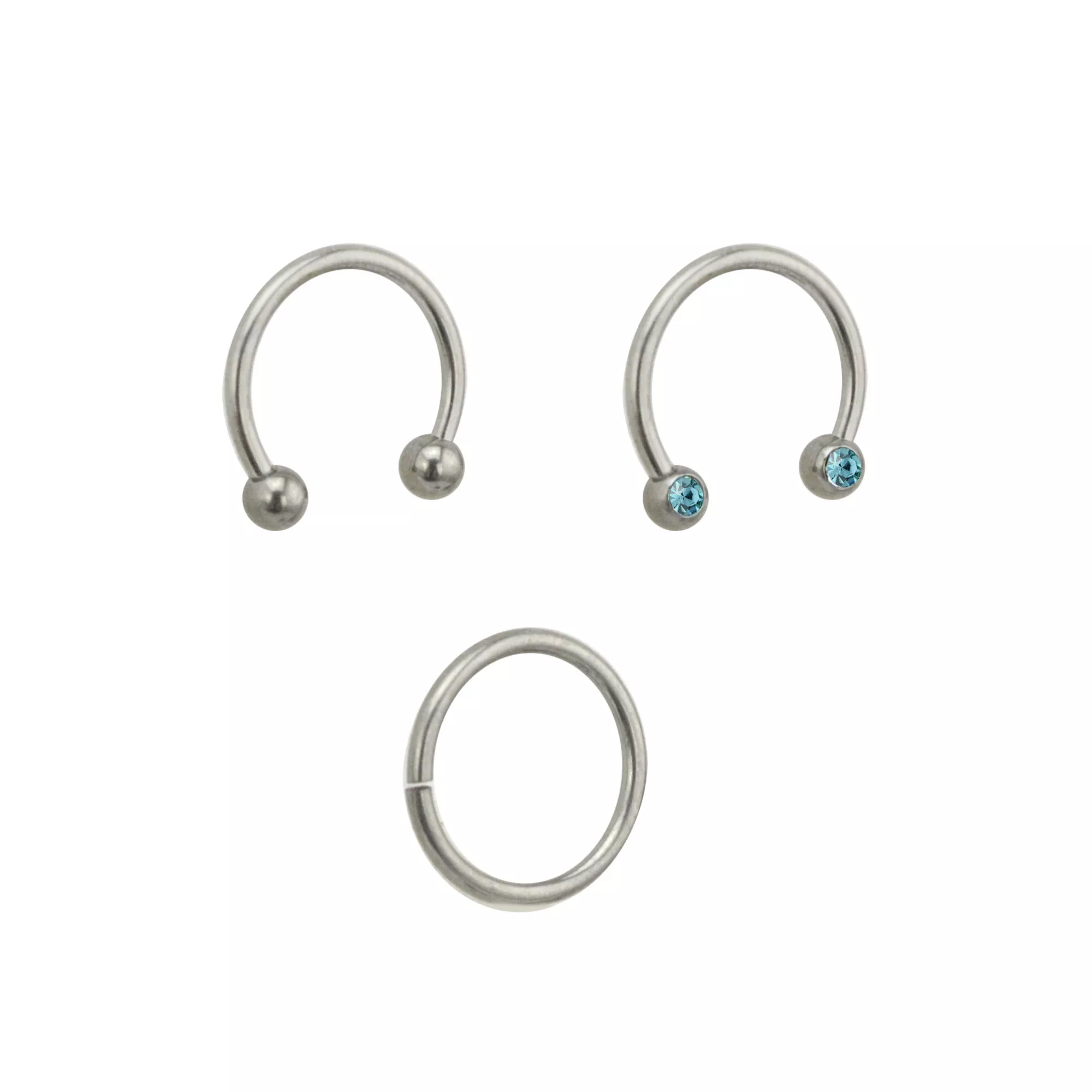 Multi-Pack Blue CZ Titanium Horseshoe and Hoop Nose Rings 3 Pack - 16 Gauge at Spencer's