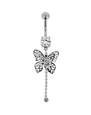 CZ Butterfly Pendant Belly Ring - 14 Gauge - Spencer's