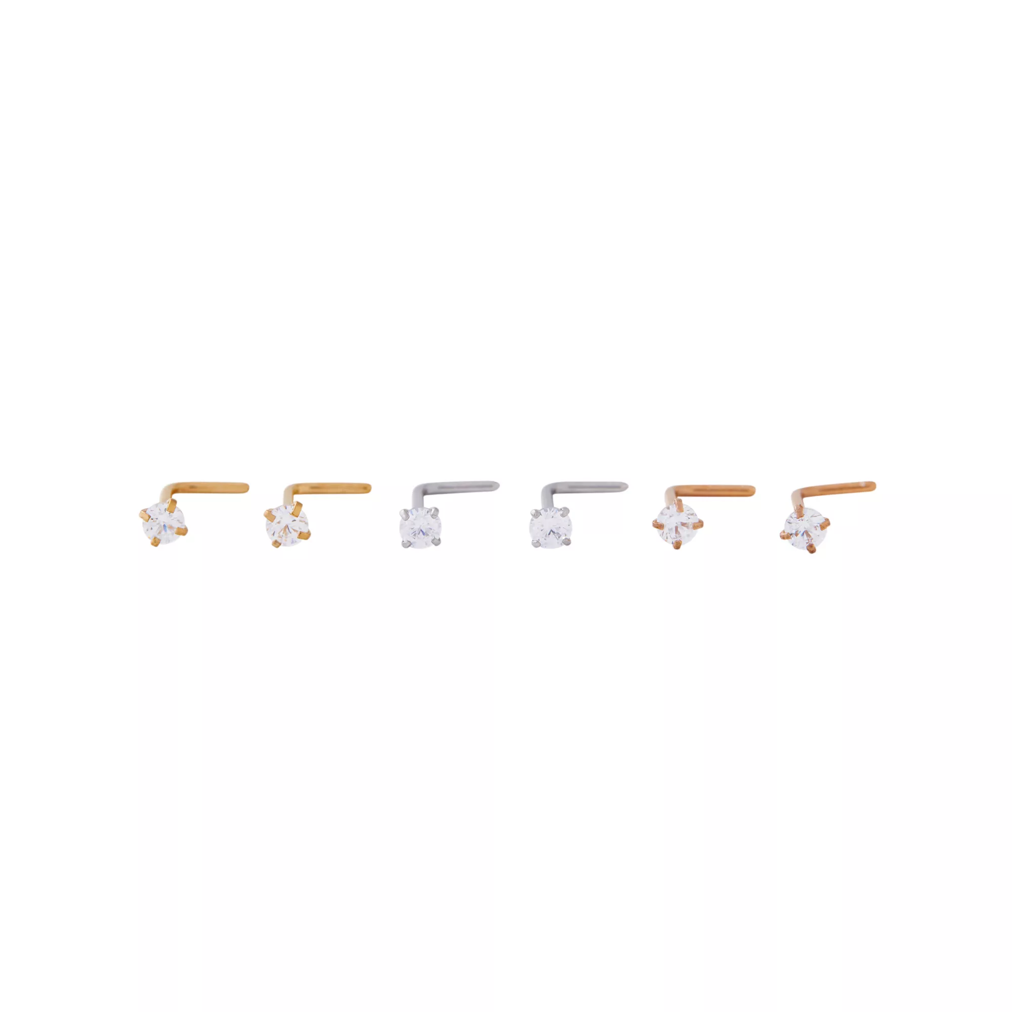 Multi-Pack Prong CZ L-Bend Nose Rings 6 Pack – 20 Gauge at Spencer's