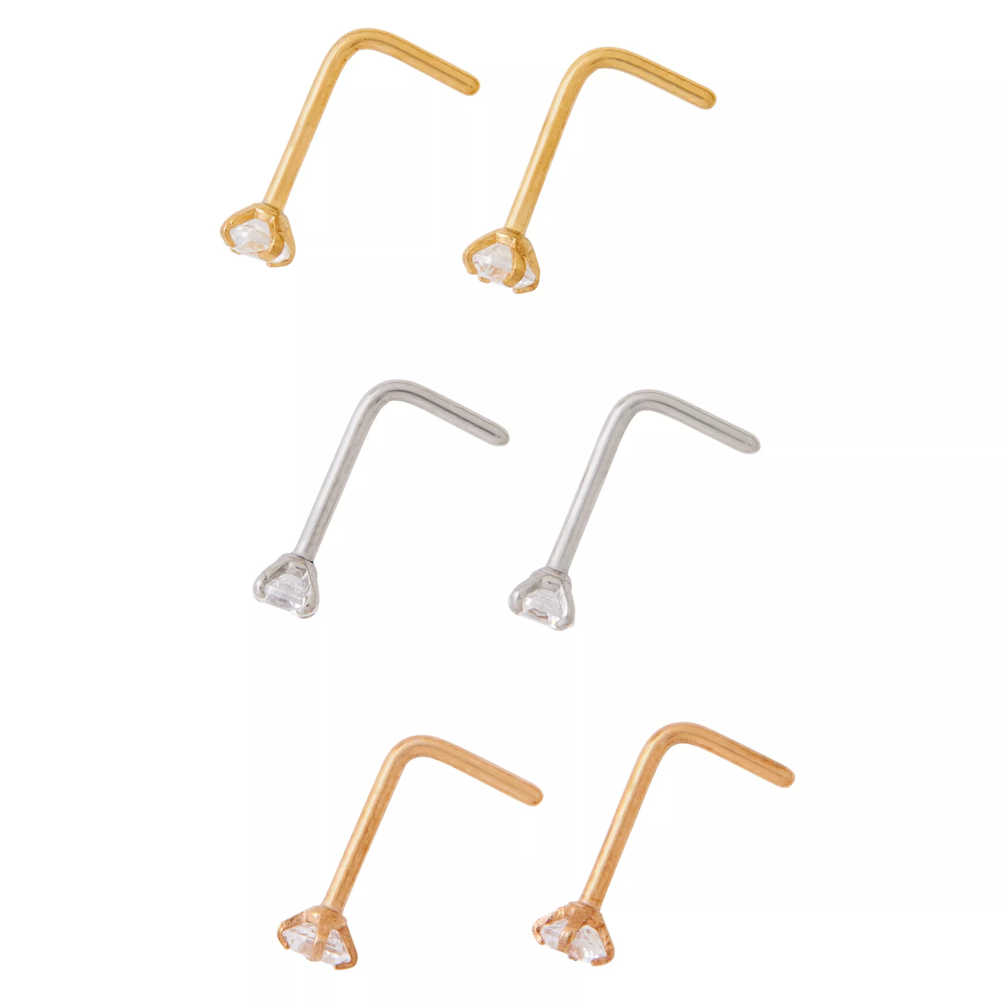 Multi-Pack Prong CZ L-Bend Nose Rings 6 Pack – 20 Gauge at Spencer's