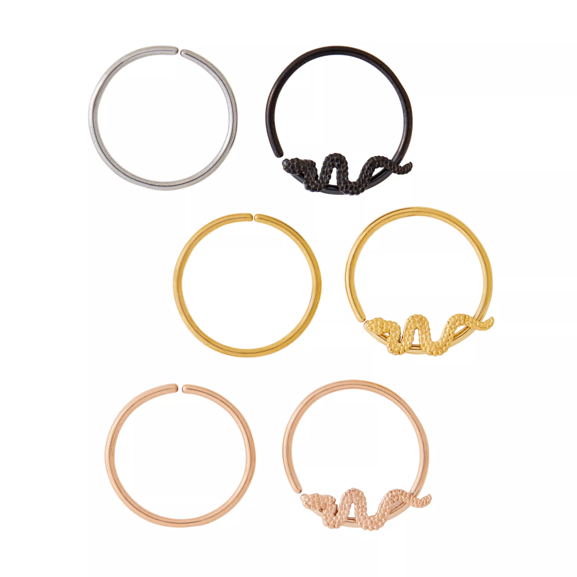 Multi-Pack Snake Hoop Nose Rings 6 Pack – 20 Gauge at Spencer's