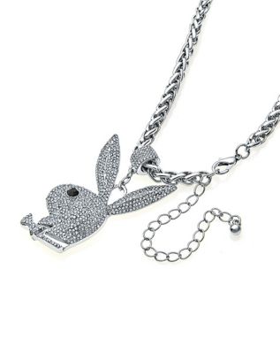 Clear CZ Playboy Bunny Wheat Chain Necklace