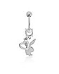 Clear CZ Playboy Bunny Heart Dangle Belly Ring - 14 Gauge