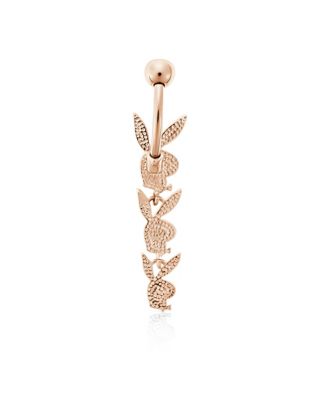 Rose Goldtone Clear CZ Playboy Bunny Head Belly Ring - 14 Gauge
