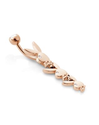 Rose Goldtone Clear CZ Playboy Bunny Head Belly Ring - 14 Gauge