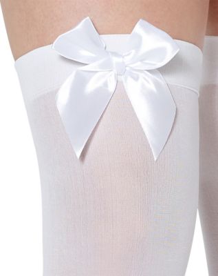 Satin Bow Opaque Thigh High Stockings