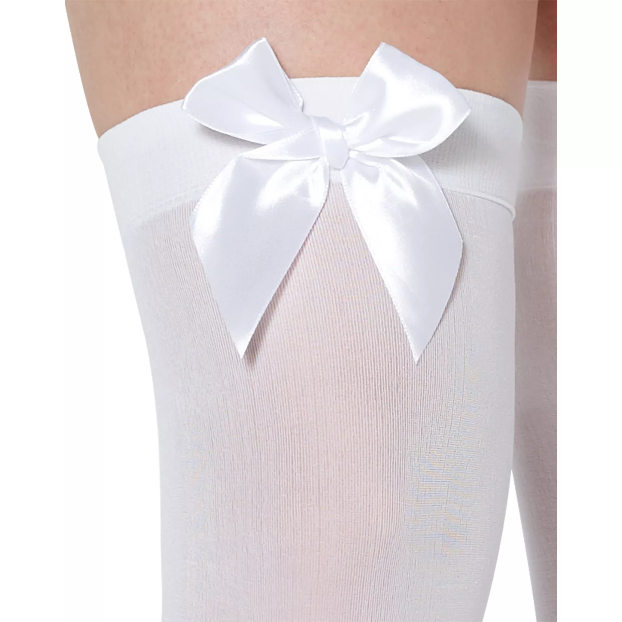 Satin Bow Opaque Thigh High Stockings at Spencer's