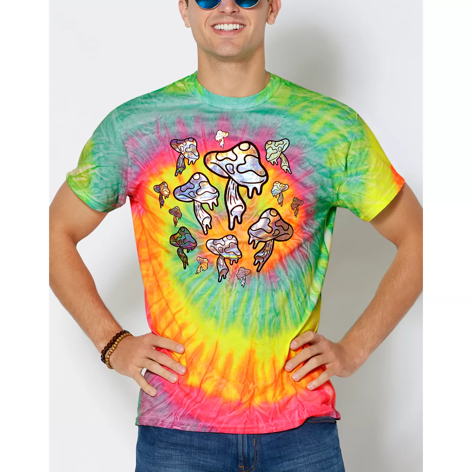 Tie Dye Floating Mushrooms T Shirt at Spencer's