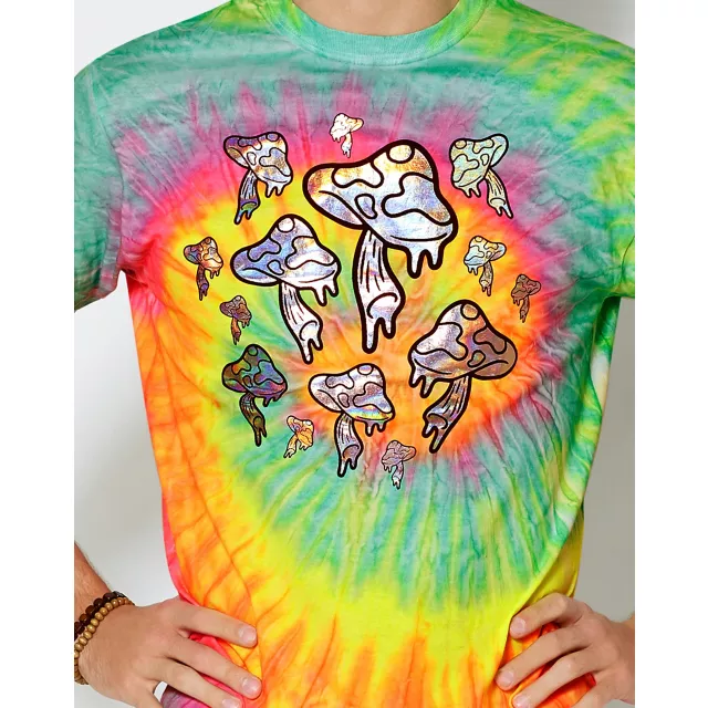 Tie Dye Floating Mushrooms T Shirt at Spencer's