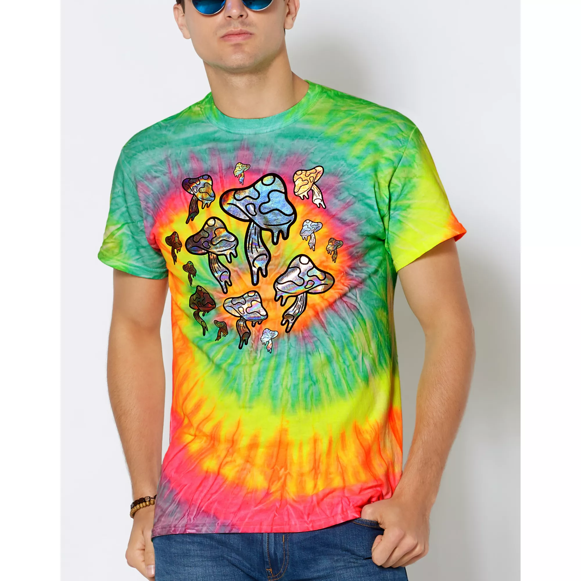 Tie Dye Floating Mushrooms T Shirt at Spencer's