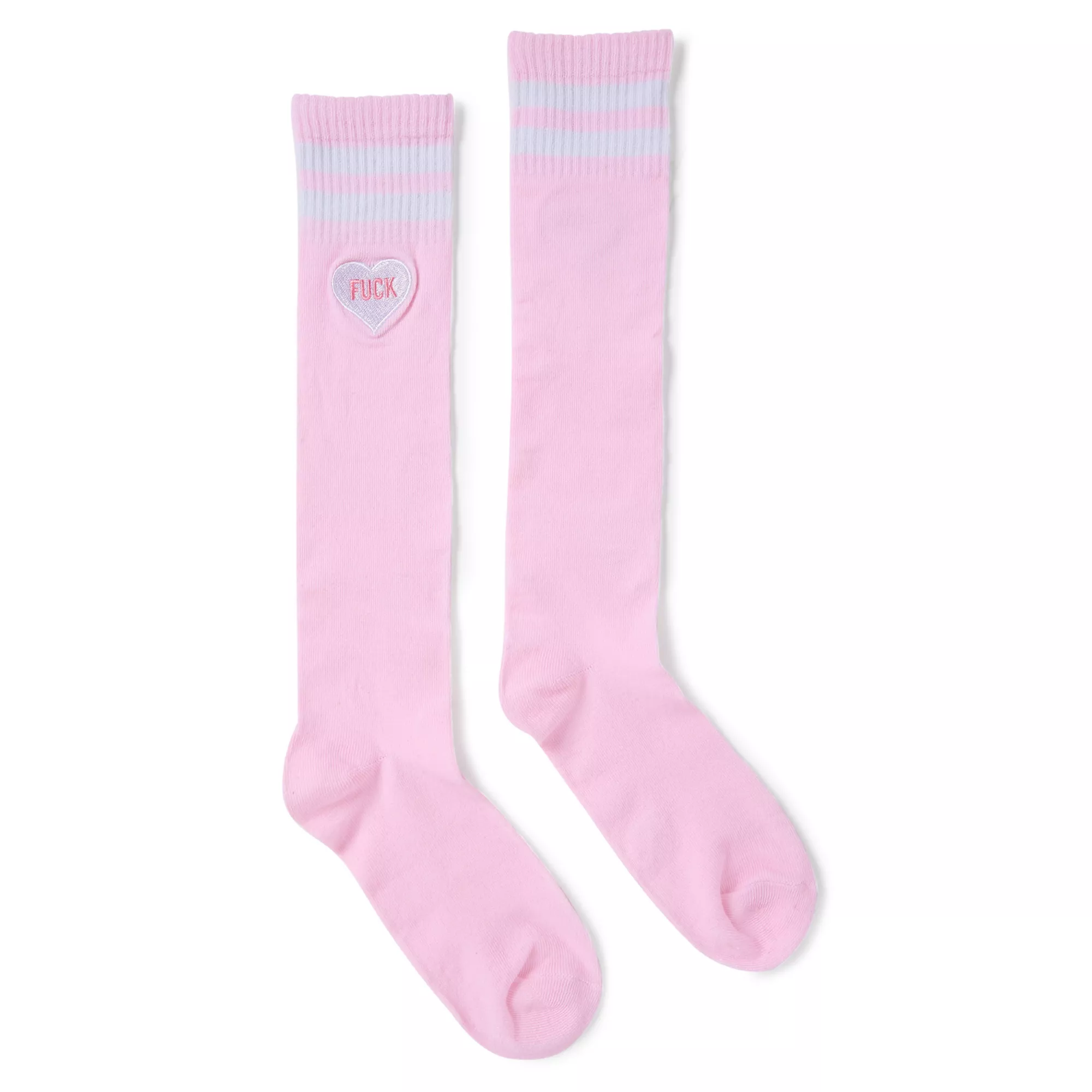 Pink Fuck Heart Knee High Socks at Spencer's