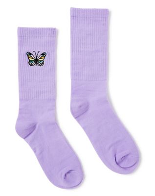Purple Butterfly Athletic Crew Socks