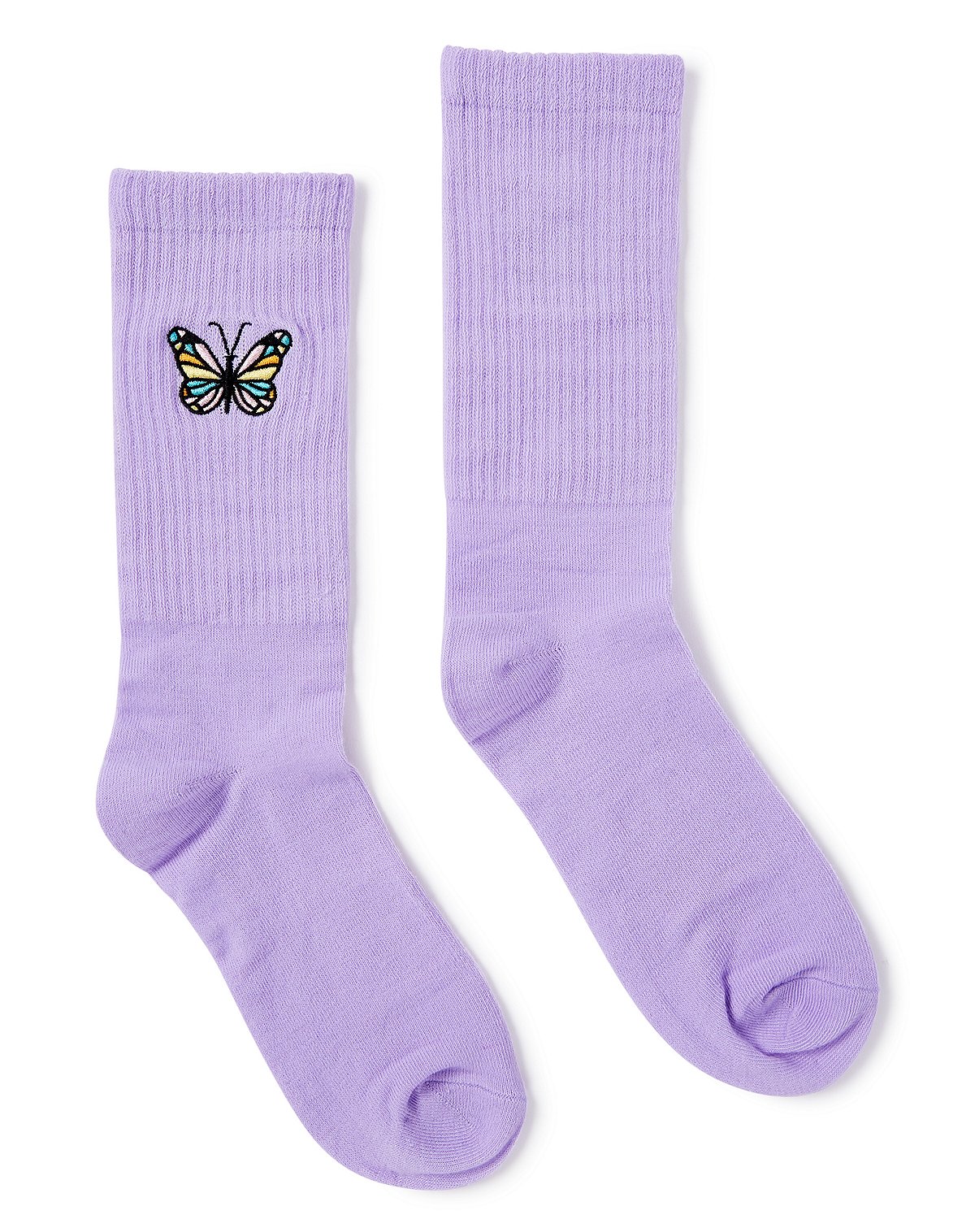 Purple Butterfly Athletic Crew Socks