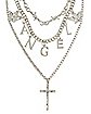 Three Row Barbed Angel Cross Necklace