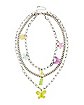 Flower Bear and Butterfly Triple Row Charm Necklace