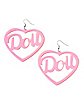 Pink Doll Heart Dangle Earrings
