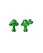 Glow in the Dark Green Mushroom Stud Earrings - 18 Gauge