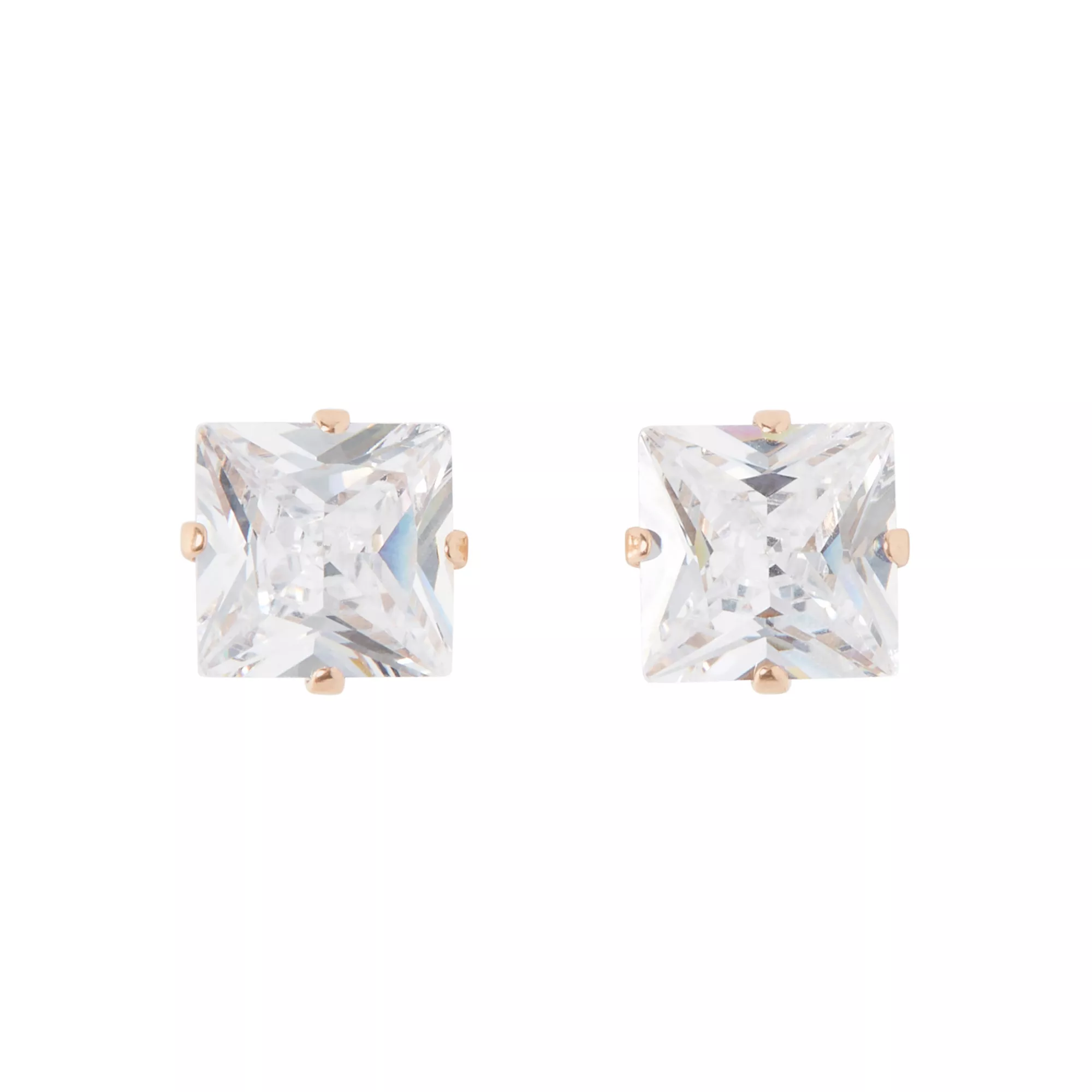 Square CZ Rose Goldplated Stud Earrings - 20 Gauge at Spencer's