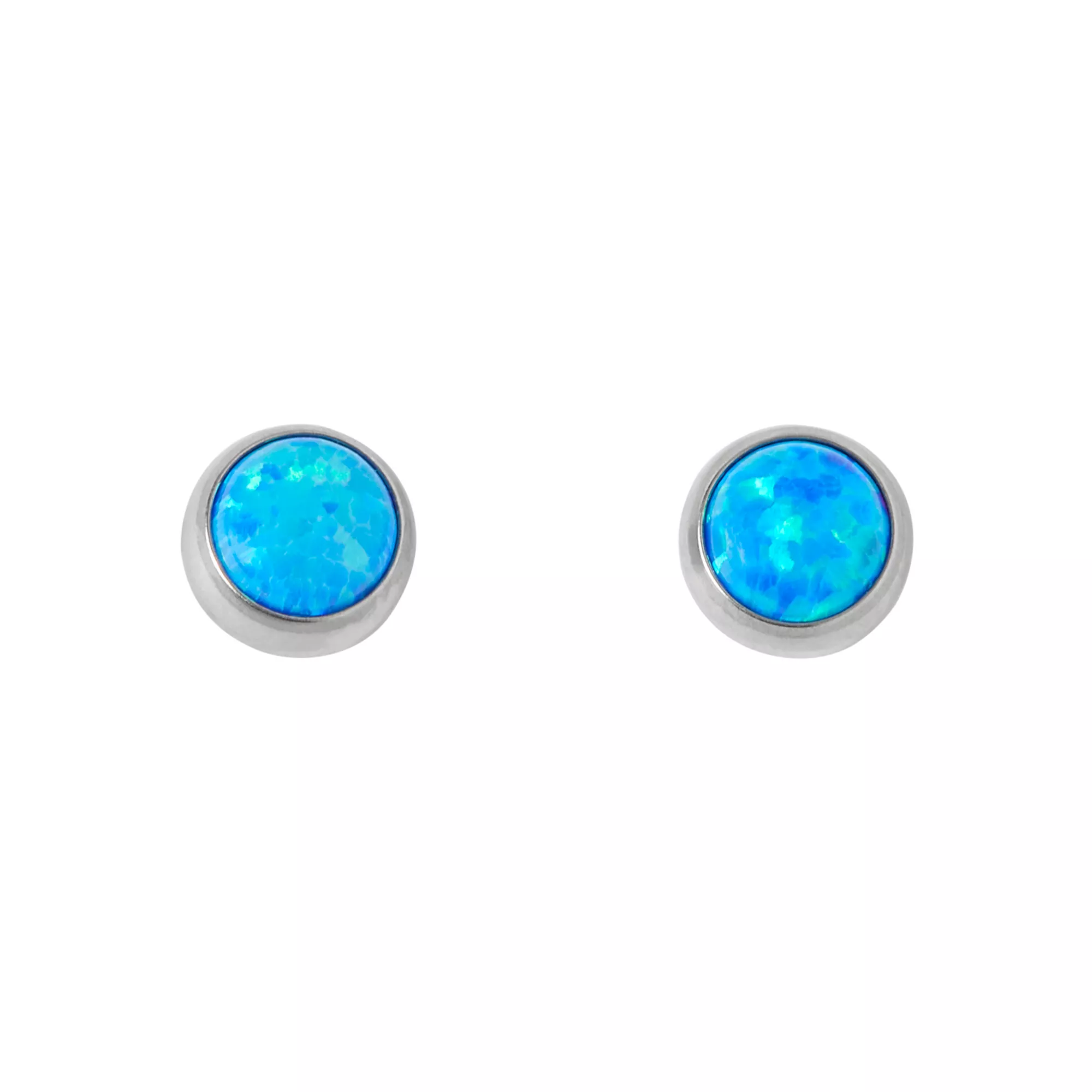 Round Blue Faux Opal Stud Earrings - 20 Gauge at Spencer's