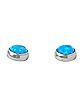 Round Blue Faux Opal Stud Earrings - 20 Gauge