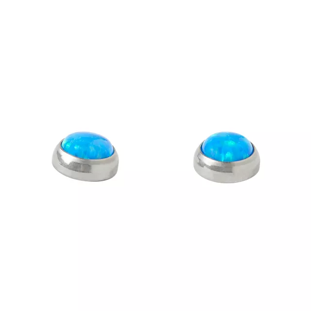 Round Blue Faux Opal Stud Earrings - 20 Gauge at Spencer's