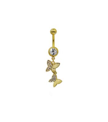 CZ Goldplated Butterfly Dangle Belly Ring - 14 Gauge