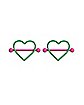 Green and Pink Heart Nipple Shields - 14 Gauge
