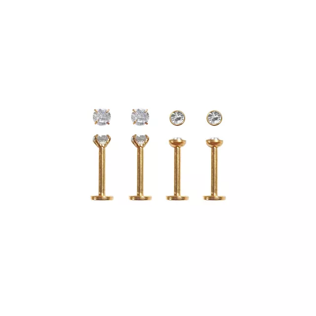 Prong Round CZ Labret Lip Rings 4 Pack - 16 Gauge at Spencer's