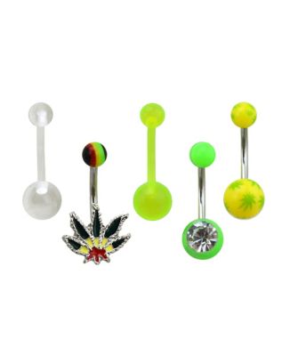 Best Buds Cannabis Green CZ Belly Button Rings