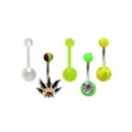 Multi-Pack CZ Weed Leaf Belly Rings 5 Pack - 14 Gauge at Spencer's