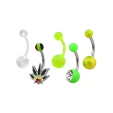 Multi-Pack CZ Weed Leaf Belly Rings 5 Pack - 14 Gauge at Spencer's