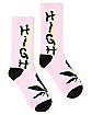 Pink High Weed Leaf Athletic Crew Socks