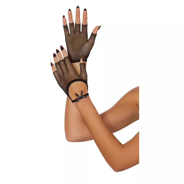 Black Fishnet Bow Gloves at Spencer's