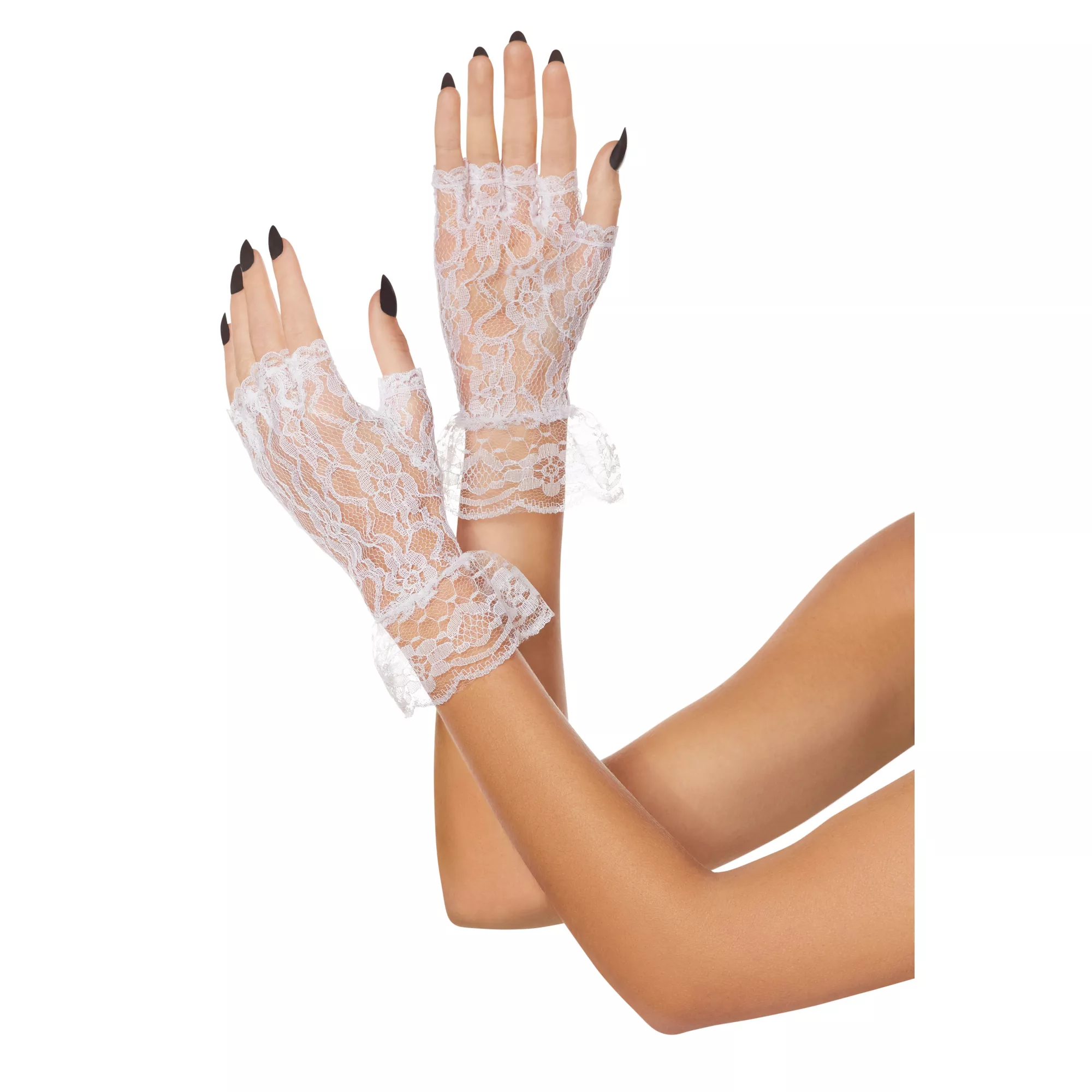 White Lace Ruffle Gloves at Spencer's