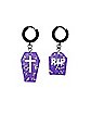 Purple Headstone and Coffin Dangle Huggie Hoop Earrings - 18 Gauge