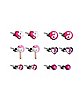 Multi-Pack Pink and White CZ Heart and Yin Yang Stud Earrings 6 Pair - 18 Gauge