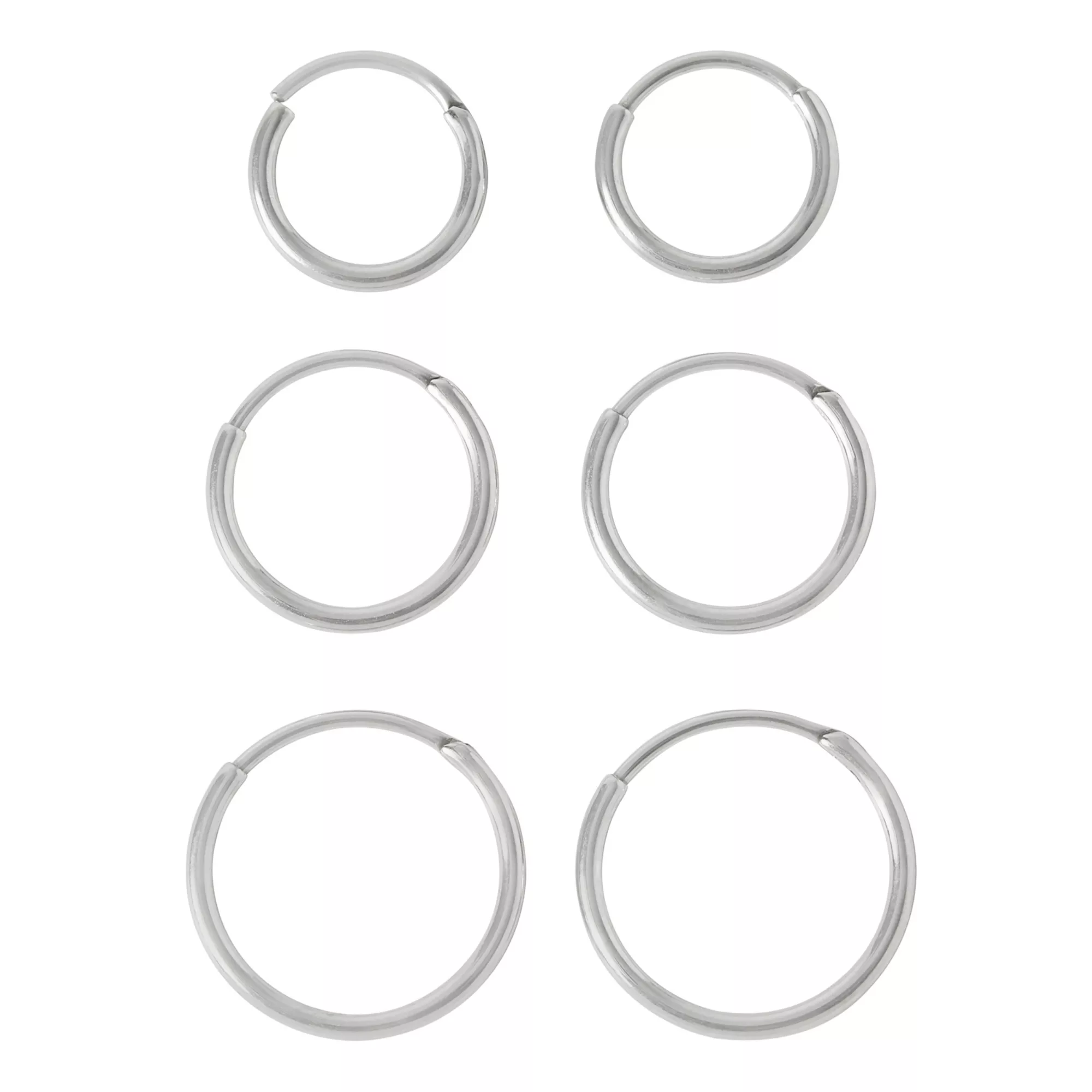 Multi-Pack Silvertone Hinged Hoop Earrings 3 Pair - 20 Gauge at Spencer's