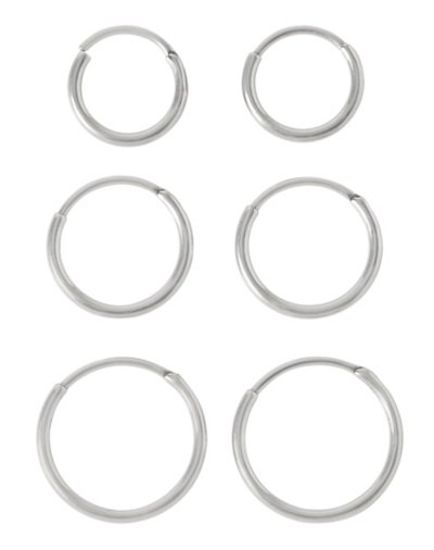 Multi-Pack Silvertone Hinged Hoop Earrings 3 Pair - Gauge