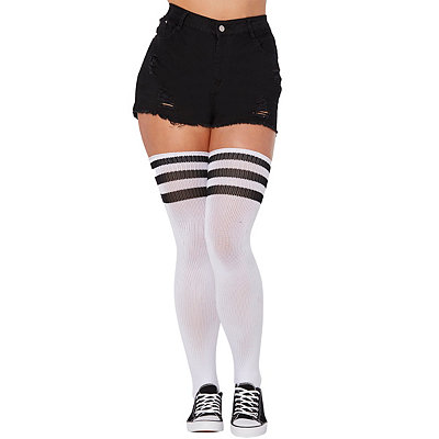 Athletic Stripe Thigh High Socks - Black and White - Spencer's