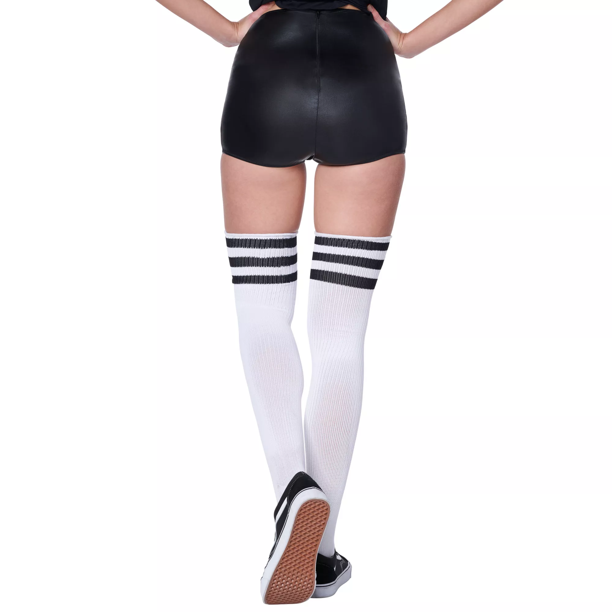 Athletic Stripe Thigh High Socks - Black and White