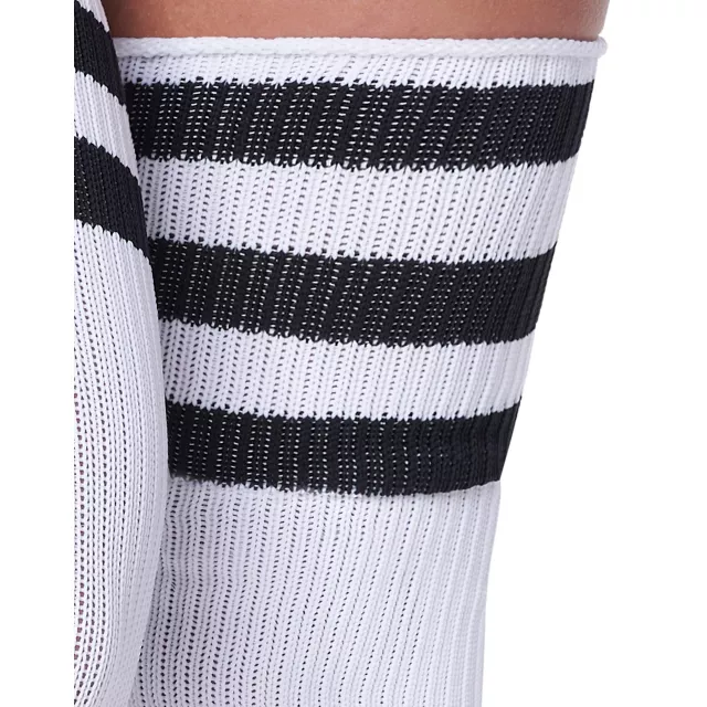 Athletic Stripe Thigh High Socks Black And White Spencers 8478