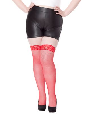 Plus Size Red Lace Top Thigh High Stockings - Spencer's