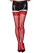 Red Lace Fishnet Thigh High Stockings