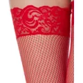 Red Lace Fishnet Thigh High Stockings at Spencer's