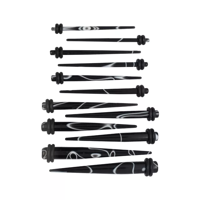 Multi-Pack Black and White Marble Taper Set - 6 Pair