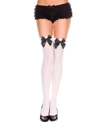 Opaque Black Bow Thigh High Stockings - Spencer's