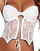 Floral Lace-Up Crop Bustier and Thong Panties Set